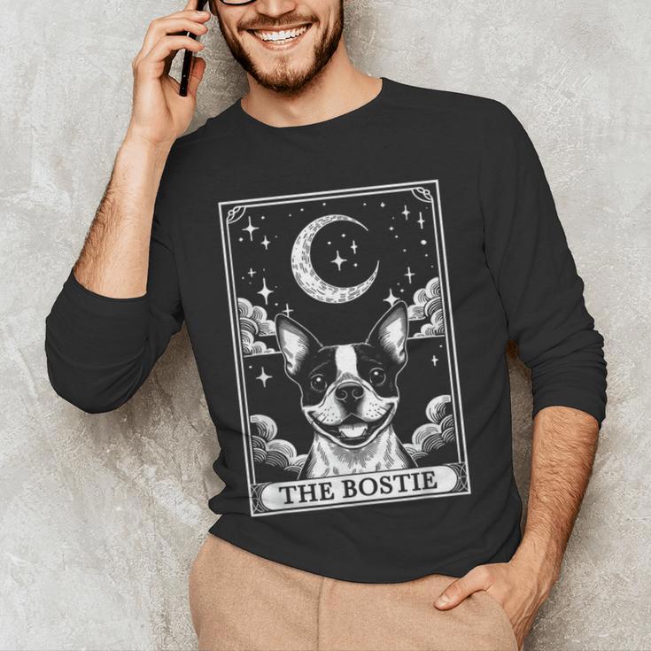 Tarot Card Vintage Crescent Moon Boston Terrier Dog Mom Men's Long Sleeve T-Shirt, novelty gifts, funny gifts