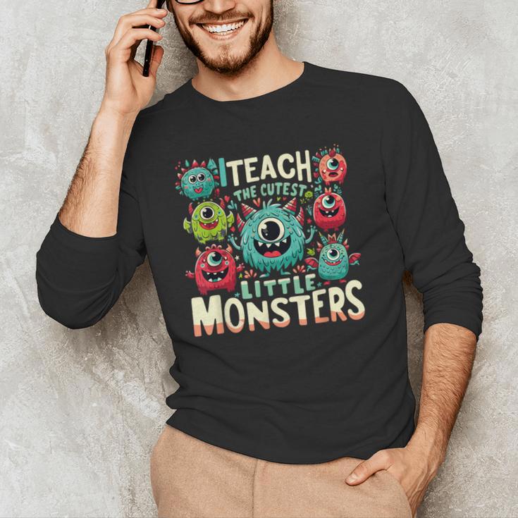 I Teach The Cutest Little Monsters Teacher Halloween Outfit Men's Long Sleeve T-Shirt, novelty gifts, funny gifts I Teach The Cutest Little Monsters Teacher Halloween Outfit Men's Long Sleeve T-Shirt, novelty gifts, funny gifts