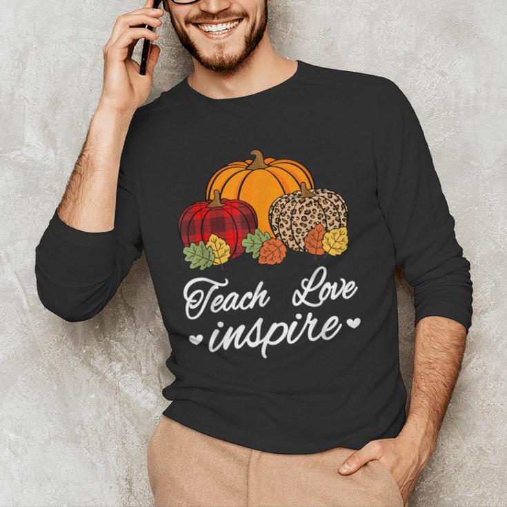 Teach Love Inspire Autumn Fall Plaid Leopard Pumpkin Teacher For Men Women Kids Men's Long Sleeve T-Shirt, novelty gifts, funny gifts