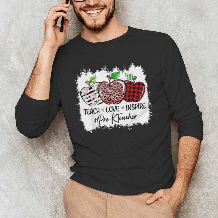 Teach Love Inspire Pre-k Teacher Apple Leopard Red Plain Men's Long Sleeve T-Shirt, novelty gifts, funny gifts