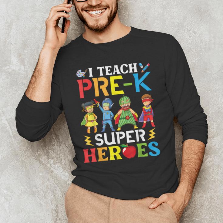 I Teach Pre-K Superheroes Students Teacher Back To School Men's Long Sleeve T-Shirt, novelty gifts, funny gifts