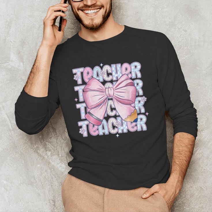 Teacher Bow Pencil Flowers Teacher Back To School Men's Long Sleeve T-Shirt, novelty gifts, funny gifts Teacher Bow Pencil Flowers Teacher Back To School Men's Long Sleeve T-Shirt, novelty gifts, funny gifts