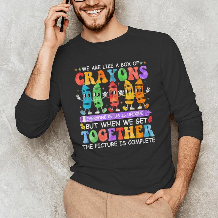 Teacher We Are Like A Box Of Crayons Back To School Men Women Kids Men's Long Sleeve T-Shirt, novelty gifts, funny gifts