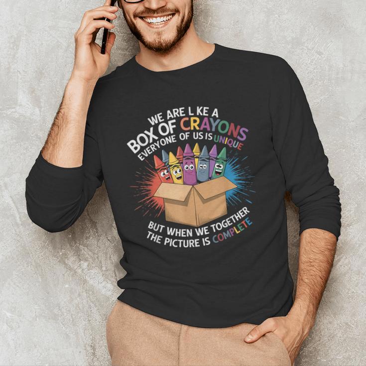 Teacher We Are Like a Box Of Crayons Men's Long Sleeve T-Shirt, novelty gifts, funny gifts
