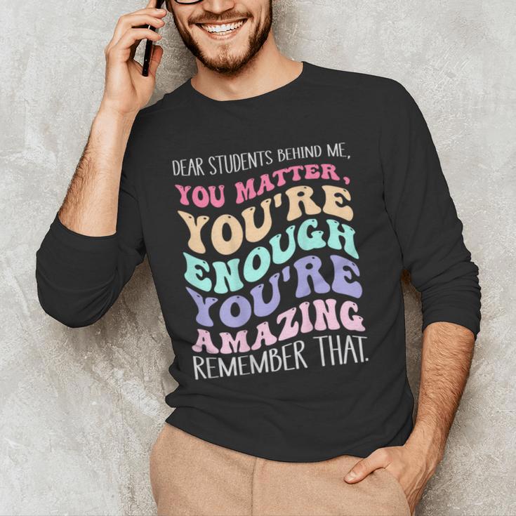 Teacher Dear Students Behind Me 1st Day Of School On Back Men's Long Sleeve T-Shirt, novelty gifts, funny gifts