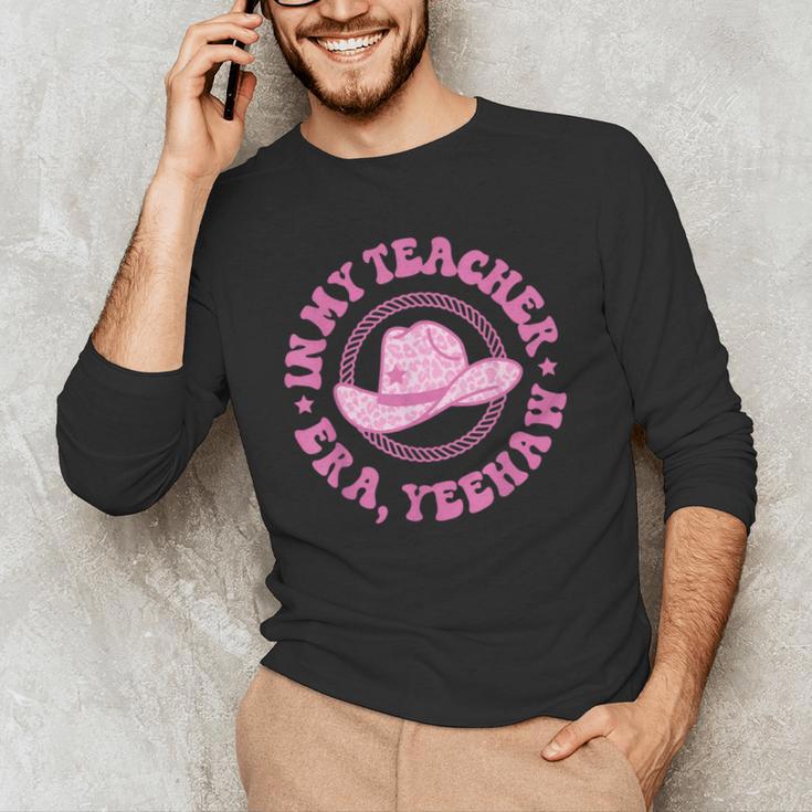 In My Teacher Era Yeehaw Pink Teacher Western Cowgirl Men's Long Sleeve T-Shirt, novelty gifts, funny gifts In My Teacher Era Yeehaw Pink Teacher Western Cowgirl Men's Long Sleeve T-Shirt, novelty gifts, funny gifts