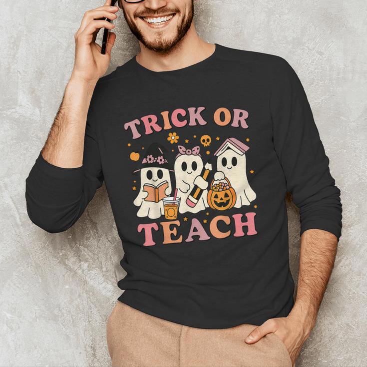 Teacher Halloween Trick Or Teach Cute Ghost Coffee Pumpkins Men's Long Sleeve T-Shirt, novelty gifts, funny gifts