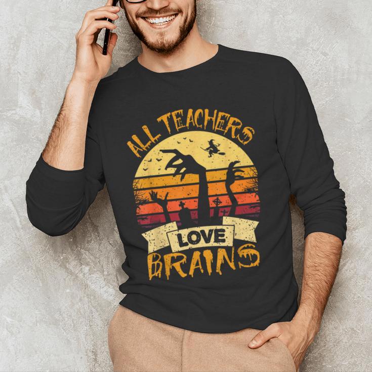 Teacher Shirt All Teachers Love Brains Halloween Men Women Men's Long Sleeve T-Shirt, novelty gifts, funny gifts