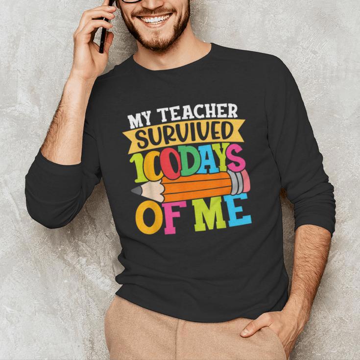 My Teacher Survived 100 Days Of Me 100th Day Of School Kids Men's Long Sleeve T-Shirt, novelty gifts, funny gifts My Teacher Survived 100 Days Of Me 100th Day Of School Kids Men's Long Sleeve T-Shirt, novelty gifts, funny gifts