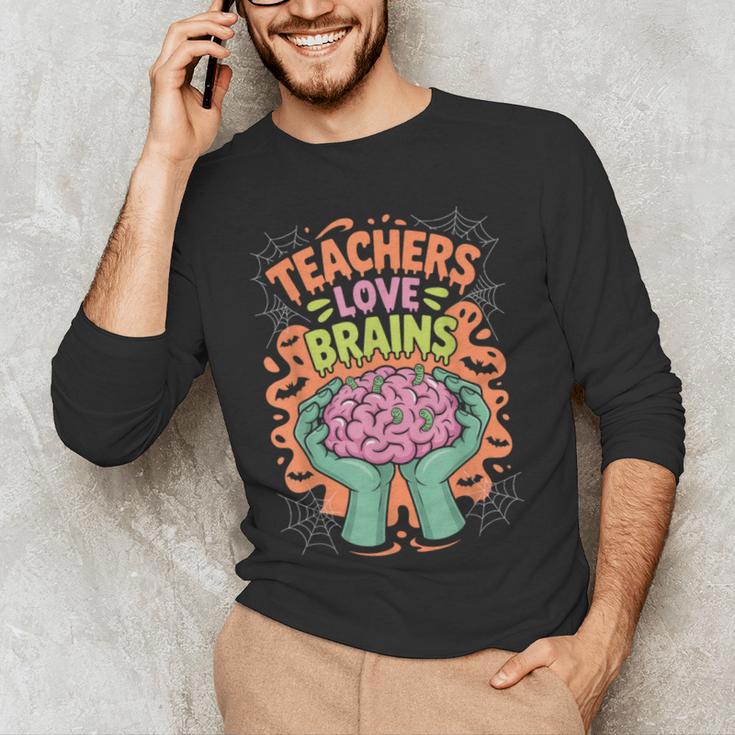 Teacher Teachers Love Brains Halloween Men Women Men's Long Sleeve T-Shirt, novelty gifts, funny gifts