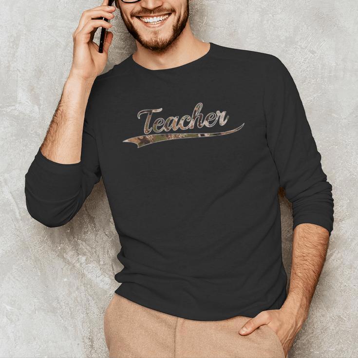 Teacher Teaching Camouflage Vintage Inspired Distressed Camo For Men Women Men's Long Sleeve T-Shirt, novelty gifts, funny gifts