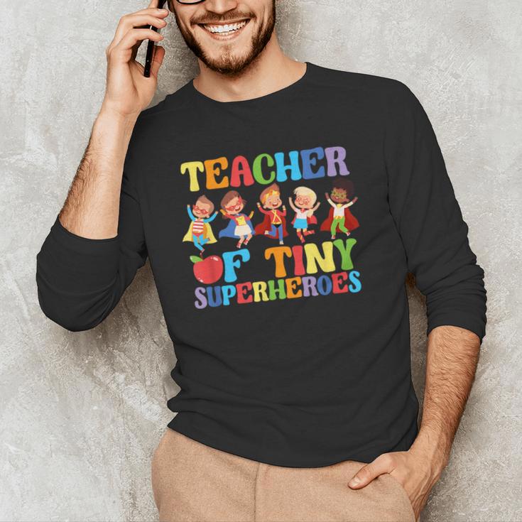 Teacher Of Tiny Superheroes Teach 100th Day Of School Men's Long Sleeve T-Shirt, novelty gifts, funny gifts Teacher Of Tiny Superheroes Teach 100th Day Of School Men's Long Sleeve T-Shirt, novelty gifts, funny gifts