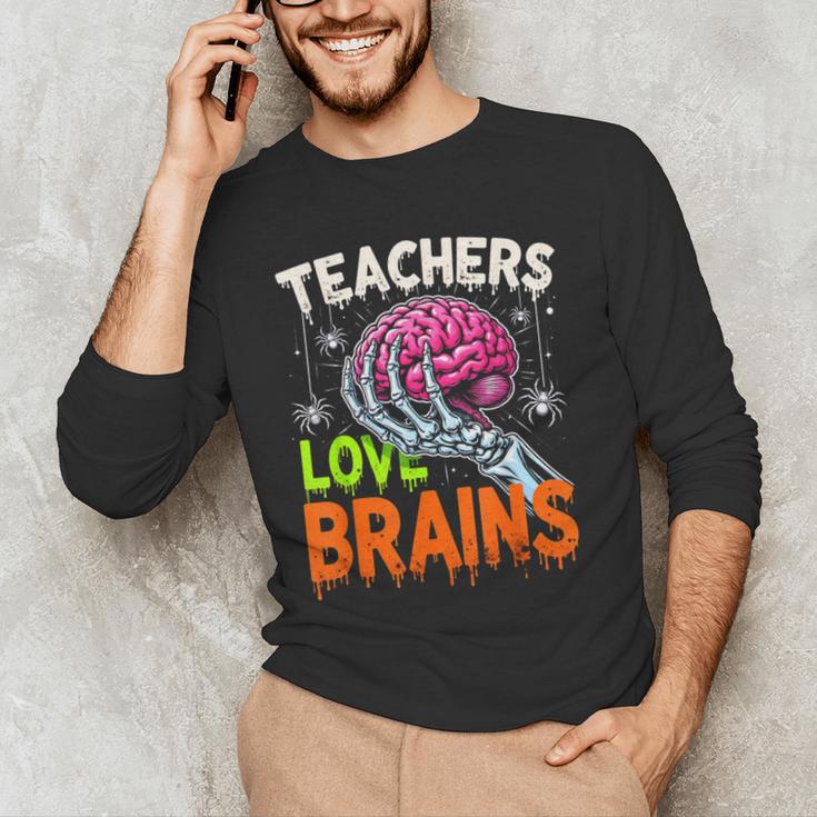 Teachers Love Brains Halloween 2025 Skeleton Costume Men's Long Sleeve T-Shirt, novelty gifts, funny gifts Teachers Love Brains Halloween 2025 Skeleton Costume Men's Long Sleeve T-Shirt, novelty gifts, funny gifts