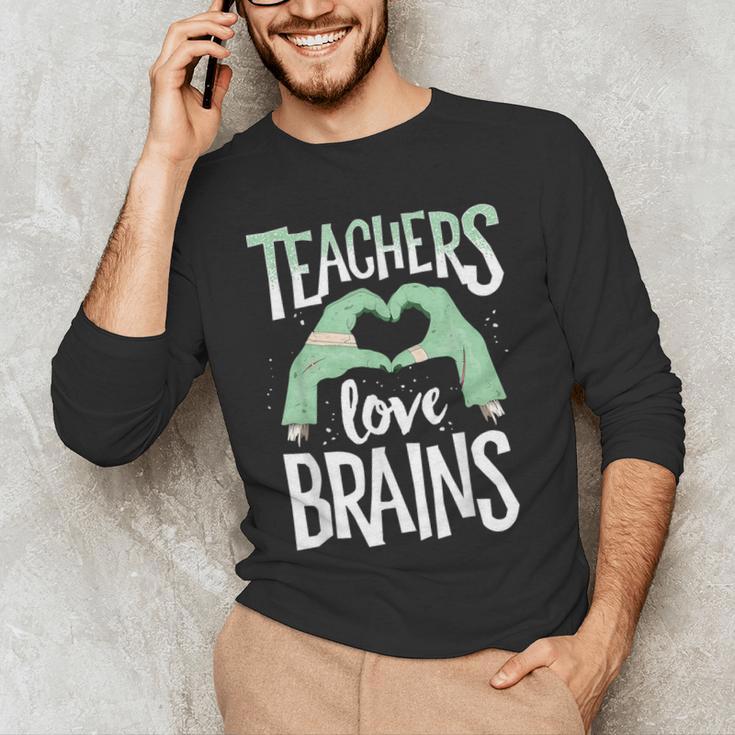 Teachers Love Brains Halloween Costume Trick Treat Zombie Men's Long Sleeve T-Shirt, novelty gifts, funny gifts