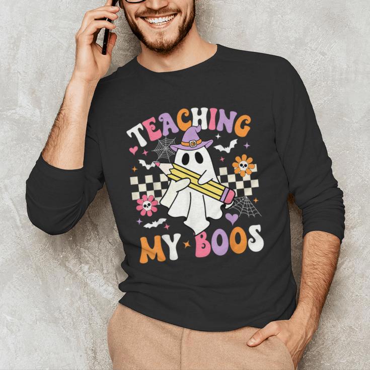Teaching My Boos Ghost Teacher Cute Groovy Halloween Teacher Men's Long Sleeve T-Shirt, novelty gifts, funny gifts