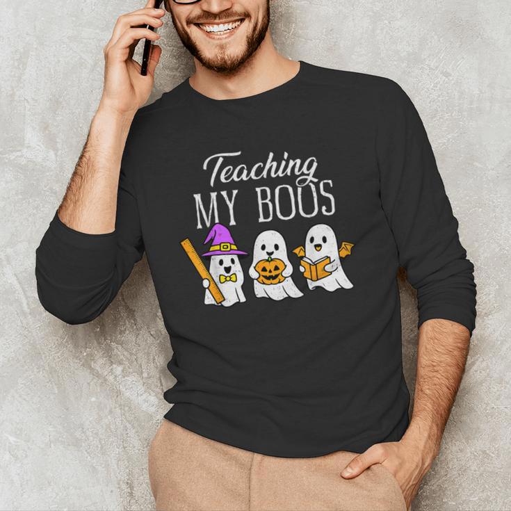 Teaching My Boos Ghost Teacher Halloween Spooky Educator Men's Long Sleeve T-Shirt, novelty gifts, funny gifts