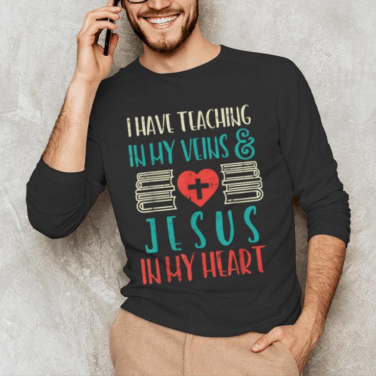 Teaching In My Veins Jesus In My Heart God Christian Teacher Men's Long Sleeve T-Shirt, novelty gifts, funny gifts Teaching In My Veins Jesus In My Heart God Christian Teacher Men's Long Sleeve T-Shirt, novelty gifts, funny gifts