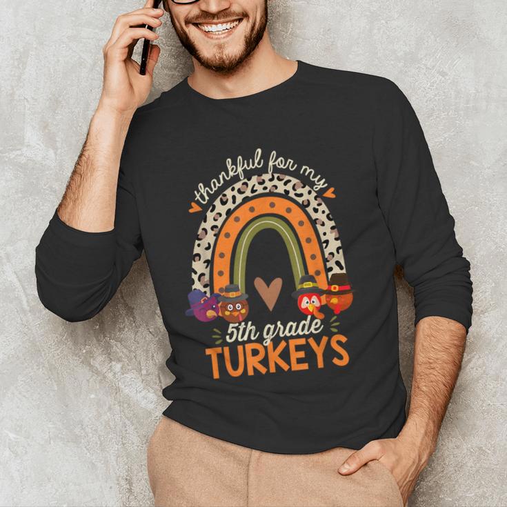 Thankful For My 5th Grade Turkeys Thanksgiving Teacher Men's Long Sleeve T-Shirt, novelty gifts, funny gifts
