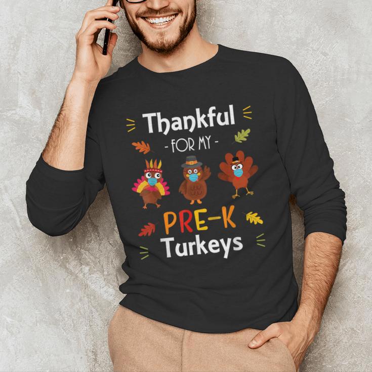Thankful For My Prek Turkeys In Masks Thanksgiving Teacher For Men Women Men's Long Sleeve T-Shirt, novelty gifts, funny gifts