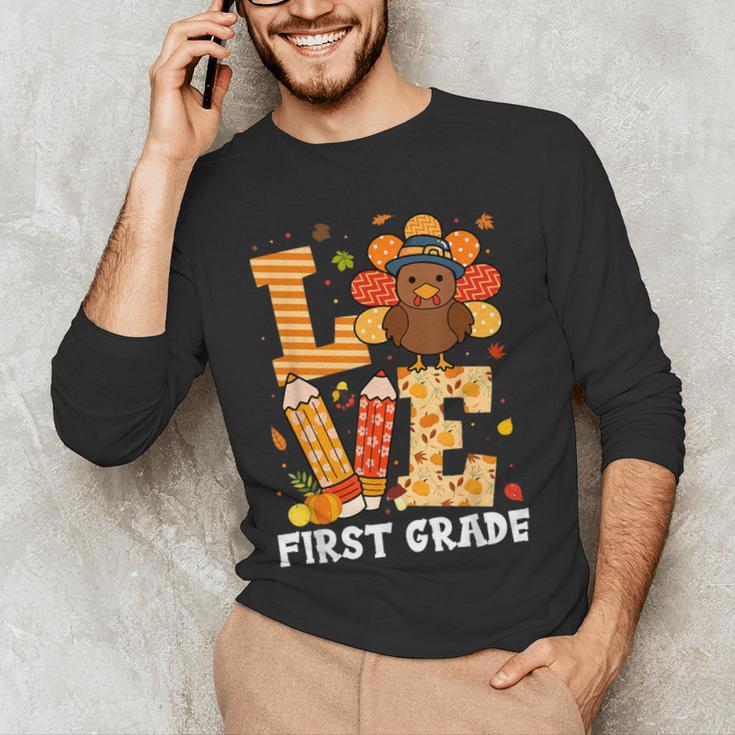 Thanksgiving Love First Grade Teacher Turkey Autumn Fall For Men Women Girls Kids Men's Long Sleeve T-Shirt, novelty gifts, funny gifts