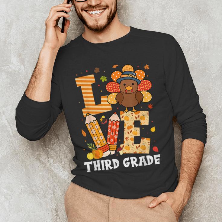 Thanksgiving Love Third Grade Teacher Turkey Autumn Fall Men Women Girls Kids Men's Long Sleeve T-Shirt, novelty gifts, funny gifts