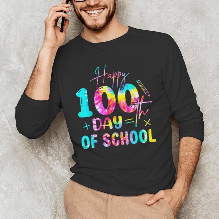Tie Dye Happy 100th Day Of School Teacher Student 100 Days Men's Long Sleeve T-Shirt, novelty gifts, funny gifts