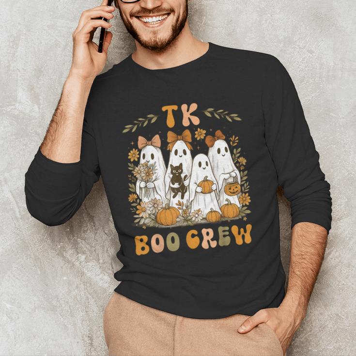TK Boo Crew Preppy Halloween Floral Ghost TK Teacher Team TK Men's Long Sleeve T-Shirt, novelty gifts, funny gifts TK Boo Crew Preppy Halloween Floral Ghost TK Teacher Team TK Men's Long Sleeve T-Shirt, novelty gifts, funny gifts