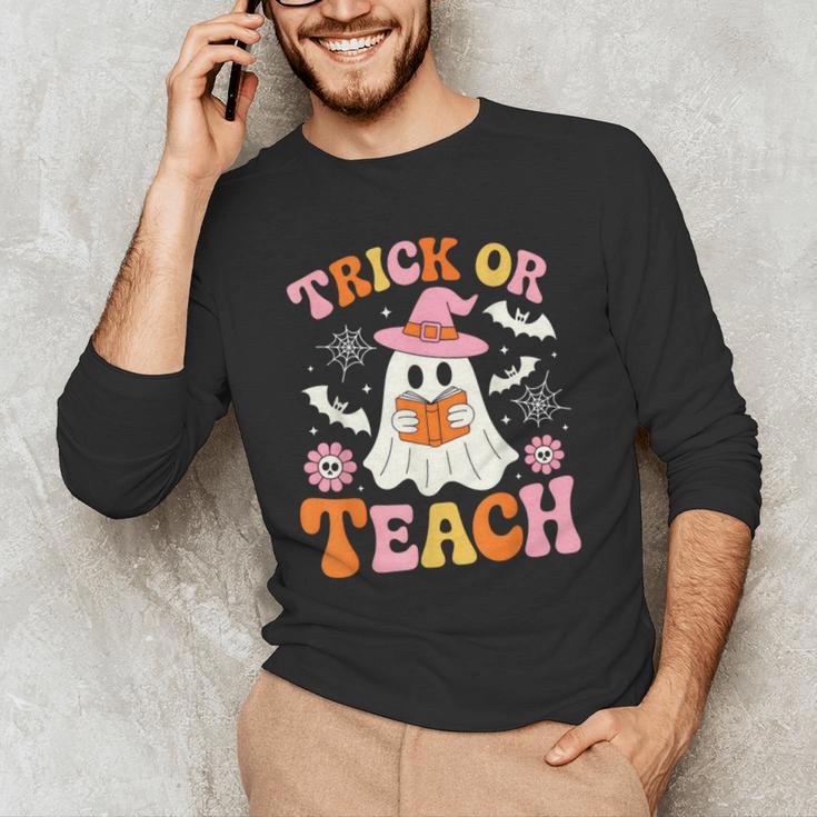 Trick Or Teach Cute Floral Ghost Teacher Halloween Costume Men's Long Sleeve T-Shirt, novelty gifts, funny gifts Trick Or Teach Cute Floral Ghost Teacher Halloween Costume Men's Long Sleeve T-Shirt, novelty gifts, funny gifts
