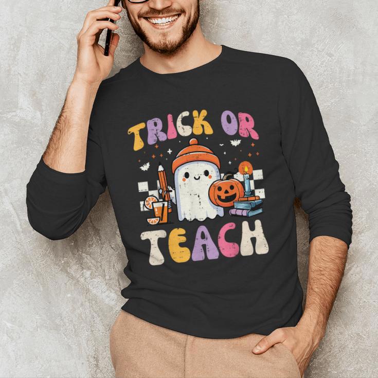Trick Or Teach Ghost Teacher School Halloween Men Women Men's Long Sleeve T-Shirt, novelty gifts, funny gifts