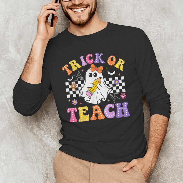 Trick Or Teach Groovy Halloween Teachers Men's Long Sleeve T-Shirt, novelty gifts, funny gifts Trick Or Teach Groovy Halloween Teachers Men's Long Sleeve T-Shirt, novelty gifts, funny gifts