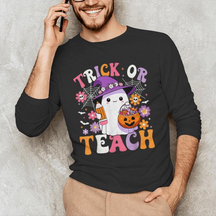 Trick Or Teach Groovy Teacher Ghost Halloween Teacher Men's Long Sleeve T-Shirt, novelty gifts, funny gifts Trick Or Teach Groovy Teacher Ghost Halloween Teacher Men's Long Sleeve T-Shirt, novelty gifts, funny gifts