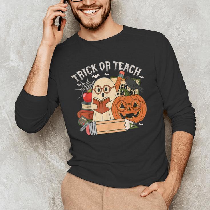 Trick Or Teach Retro Halloween Teacher Women Men Costume Men's Long Sleeve T-Shirt, novelty gifts, funny gifts Trick Or Teach Retro Halloween Teacher Women Men Costume Men's Long Sleeve T-Shirt, novelty gifts, funny gifts