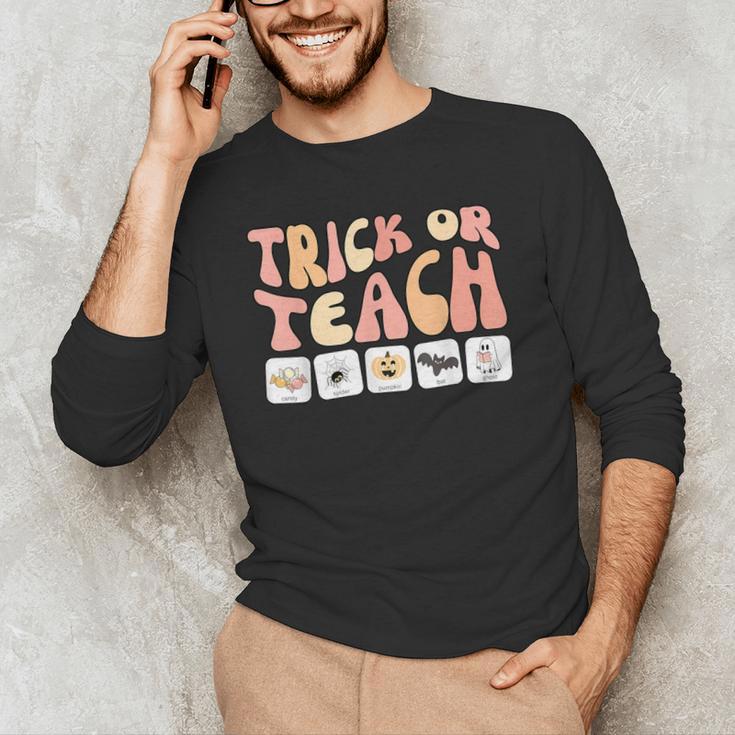 Trick Or Teach With Symbols Special Education Teacher Spooky Men's Long Sleeve T-Shirt, novelty gifts, funny gifts