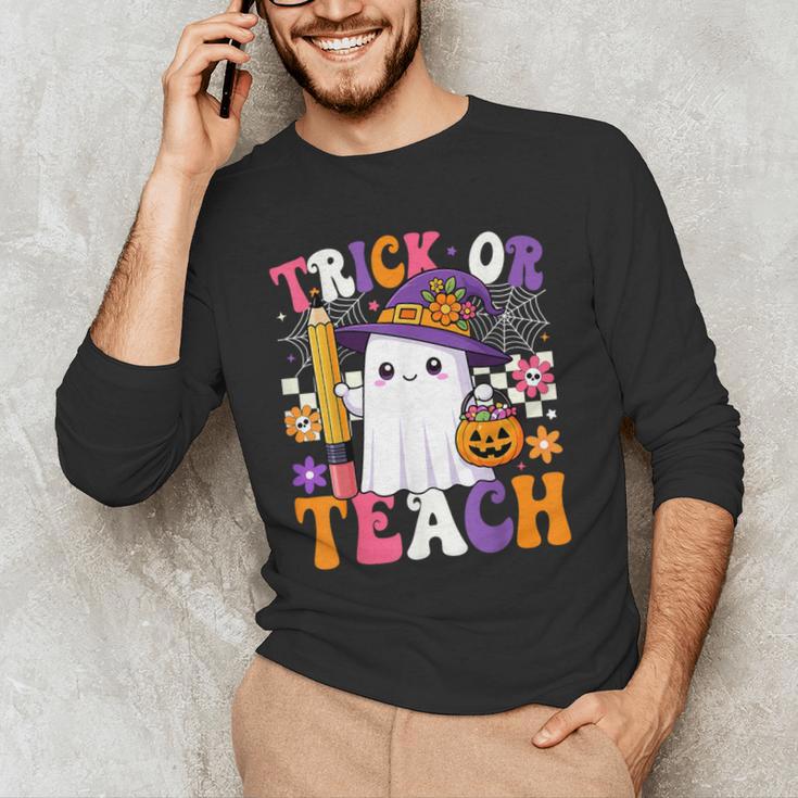 Trick Or Teach Teacher Pencil Ghost Halloween Teacher Men's Long Sleeve T-Shirt, novelty gifts, funny gifts Trick Or Teach Teacher Pencil Ghost Halloween Teacher Men's Long Sleeve T-Shirt, novelty gifts, funny gifts