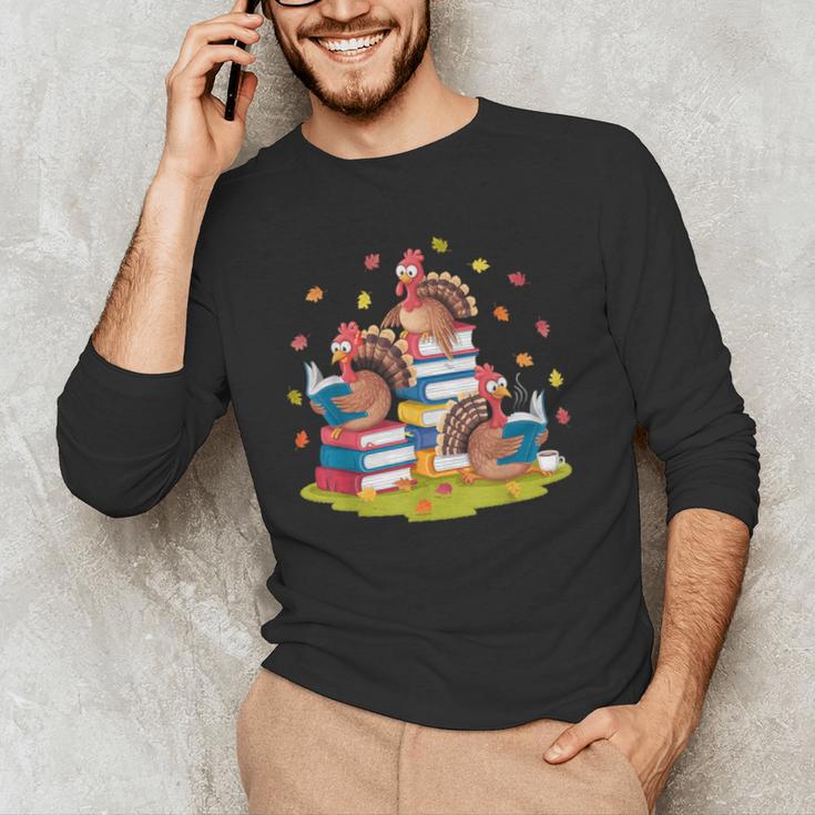 Turkey Reading Books Fall Season Thanksgiving Teacher Book Men's Long Sleeve T-Shirt, novelty gifts, funny gifts Turkey Reading Books Fall Season Thanksgiving Teacher Book Men's Long Sleeve T-Shirt, novelty gifts, funny gifts