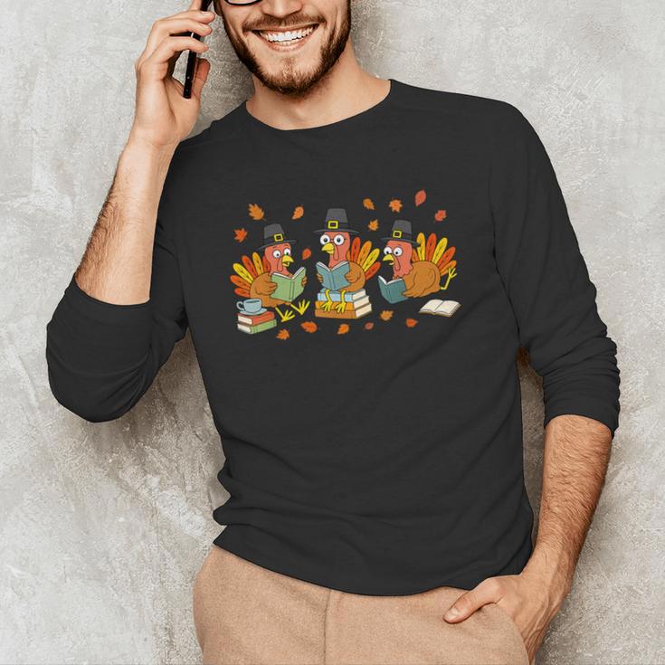 Turkey Reading Books Fall Thanksgiving Teacher Student Men's Long Sleeve T-Shirt, novelty gifts, funny gifts Turkey Reading Books Fall Thanksgiving Teacher Student Men's Long Sleeve T-Shirt, novelty gifts, funny gifts