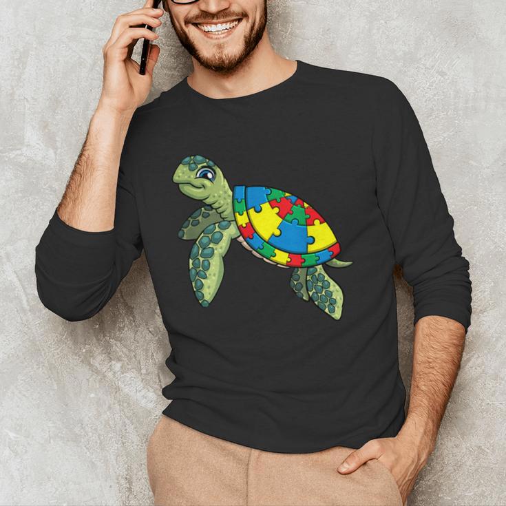 Turtle Puzzle Pieces For Autism Awareness Kids Women Teacher Men's Long Sleeve T-Shirt, novelty gifts, funny gifts