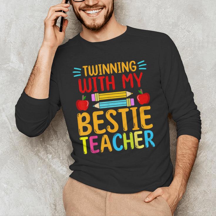 Twinning With My Bestie Teacher Boy Spirit Week Twin Day Men's Long Sleeve T-Shirt, novelty gifts, funny gifts