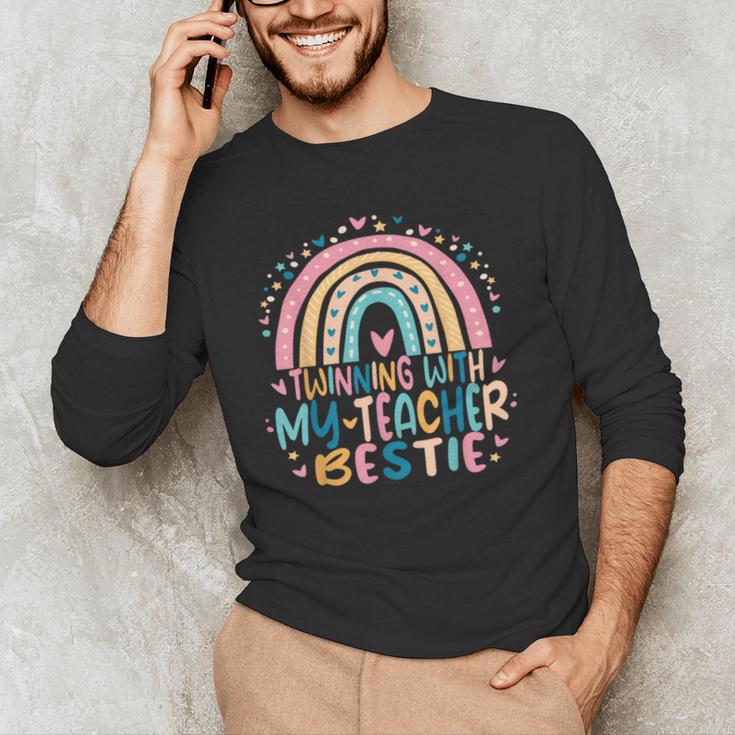 Twinning With My Teacher Bestie Rainbow Matching Teachers Men's Long Sleeve T-Shirt, novelty gifts, funny gifts