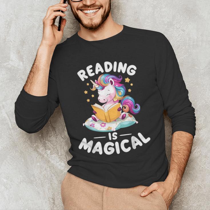 Unicorn Teacher Reading Is Magical Book Men's Long Sleeve T-Shirt, novelty gifts, funny gifts
