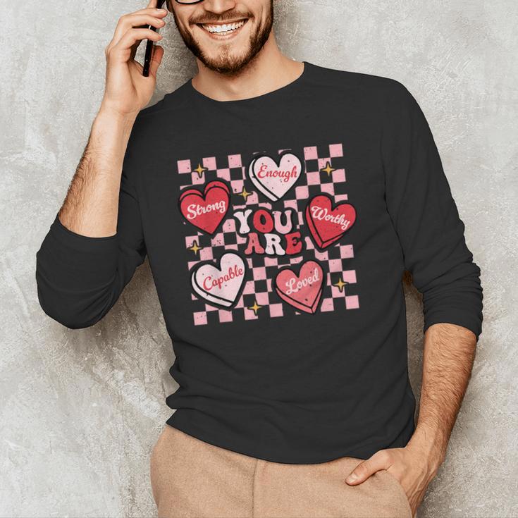 Valentine You Are Loved Worthy Enough Candy Heart Teacher For Men Women Girls Kids Men's Long Sleeve T-Shirt, novelty gifts, funny gifts