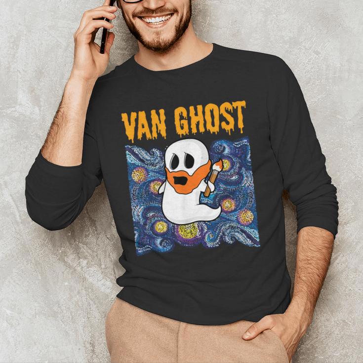 Van Ghost Art Teacher Halloween Van Gogh Starry Night Men's Long Sleeve T-Shirt, novelty gifts, funny gifts