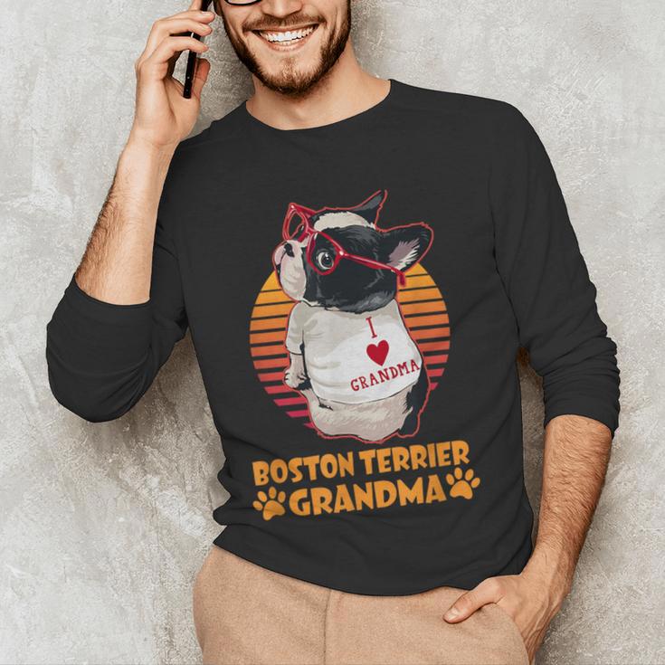 Vintage Boston Terrier Grandma Wear Sunglasses Dog Lover Men Women Girls Kids Men's Long Sleeve T-Shirt, novelty gifts, funny gifts