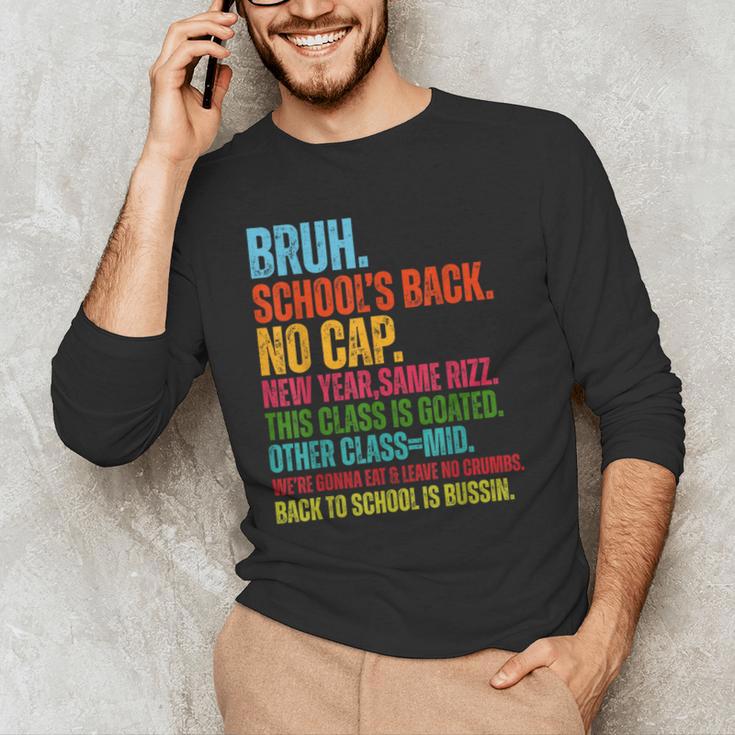 Vintage Bruh We Back No Cap Bruh We'Re Back Student Teacher Men's Long Sleeve T-Shirt, novelty gifts, funny gifts