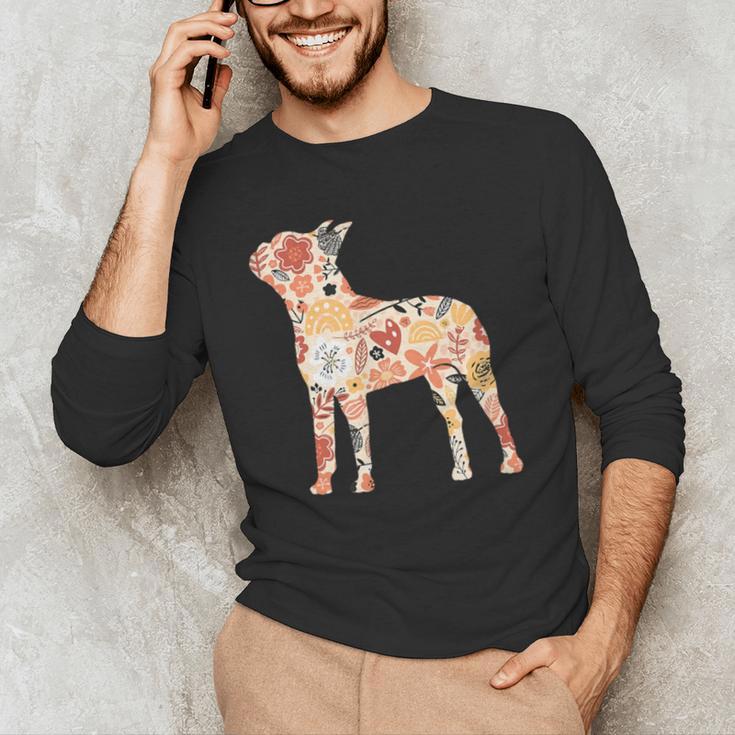 Vintage Floral Boston Terrier For Dog Lover Men's Long Sleeve T-Shirt, novelty gifts, funny gifts