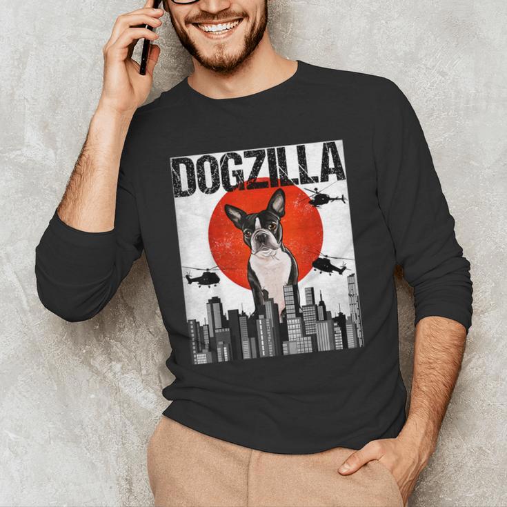 Vintage Japanese Dogzilla Boston Terrier Men's Long Sleeve T-Shirt, novelty gifts, funny gifts