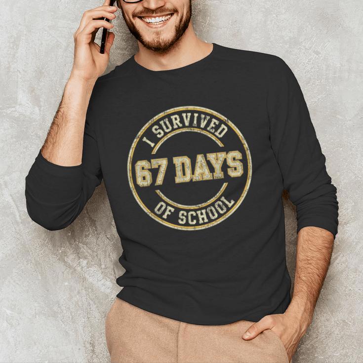Vintage I Survived 67 Days Of School Teachers Students Men's Long Sleeve T-Shirt, novelty gifts, funny gifts Vintage I Survived 67 Days Of School Teachers Students Men's Long Sleeve T-Shirt, novelty gifts, funny gifts