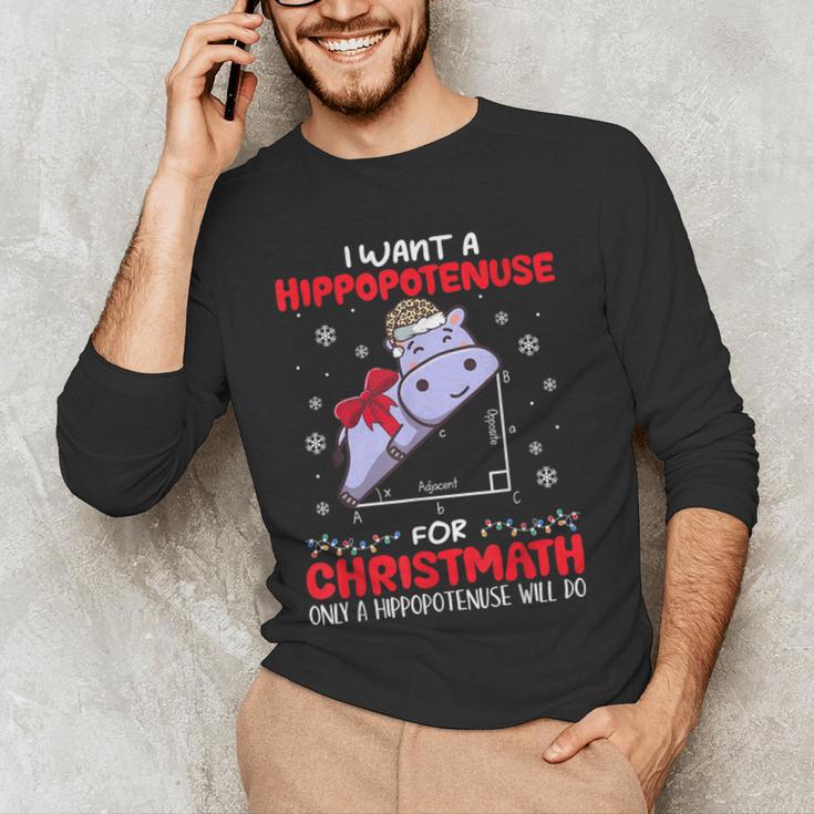 I Want A Hippopotenuse For Christmath Math Teacher Christmas Men's Long Sleeve T-Shirt, novelty gifts, funny gifts I Want A Hippopotenuse For Christmath Math Teacher Christmas Men's Long Sleeve T-Shirt, novelty gifts, funny gifts