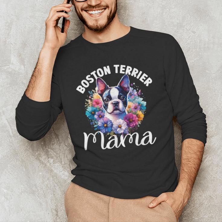 Watercolor Floral Boston Terrier Mama Dog Lover Mother's Day For Men Women Girls Kids Men's Long Sleeve T-Shirt, novelty gifts, funny gifts