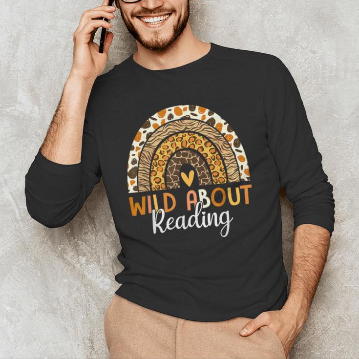 Wild About Reading Teacher Back To School Leopard Rainbow Men's Long Sleeve T-Shirt, novelty gifts, funny gifts Wild About Reading Teacher Back To School Leopard Rainbow Men's Long Sleeve T-Shirt, novelty gifts, funny gifts